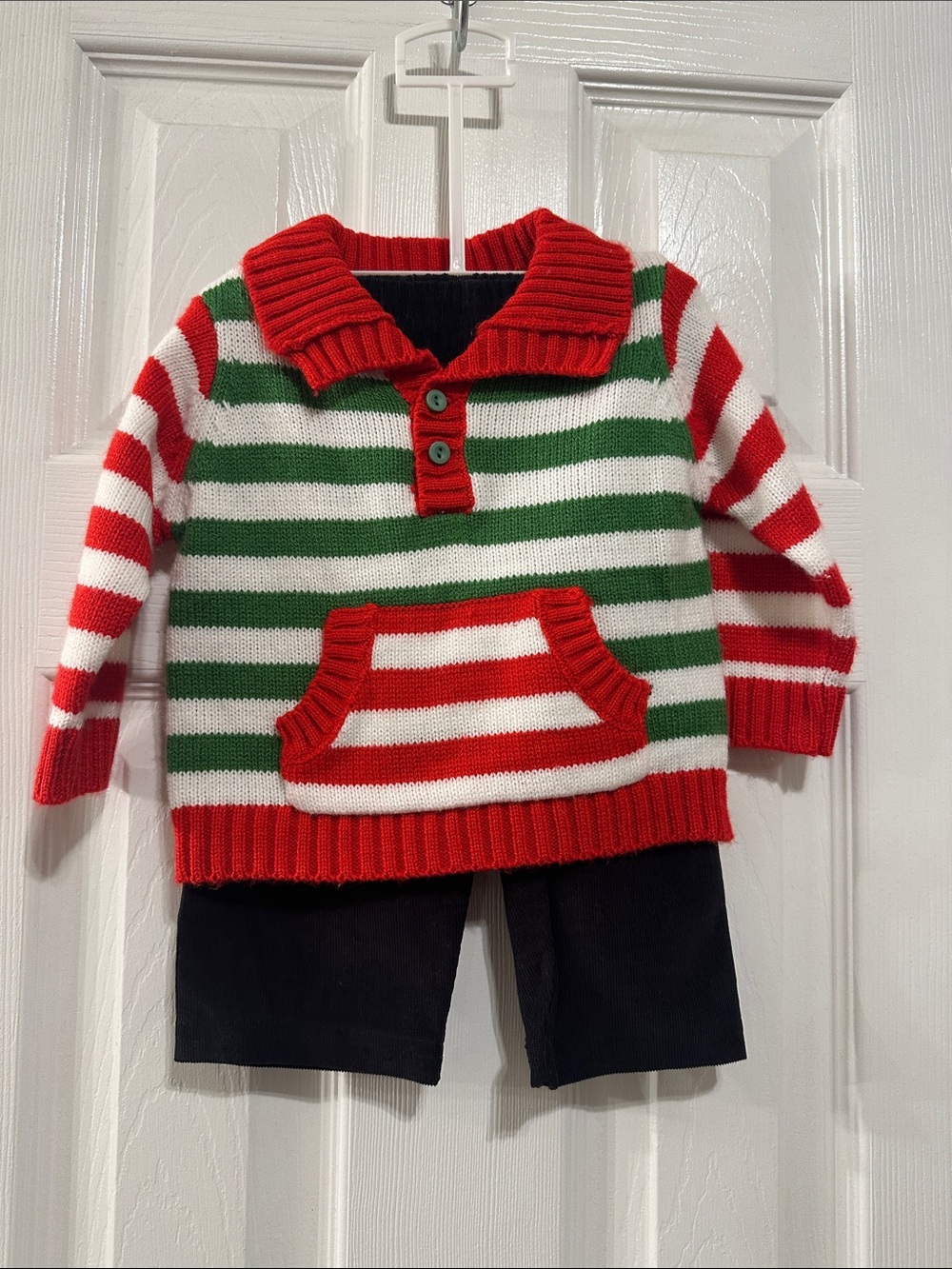 Nursery Rhyme Red, Green & White Striped Knit Sweater Top